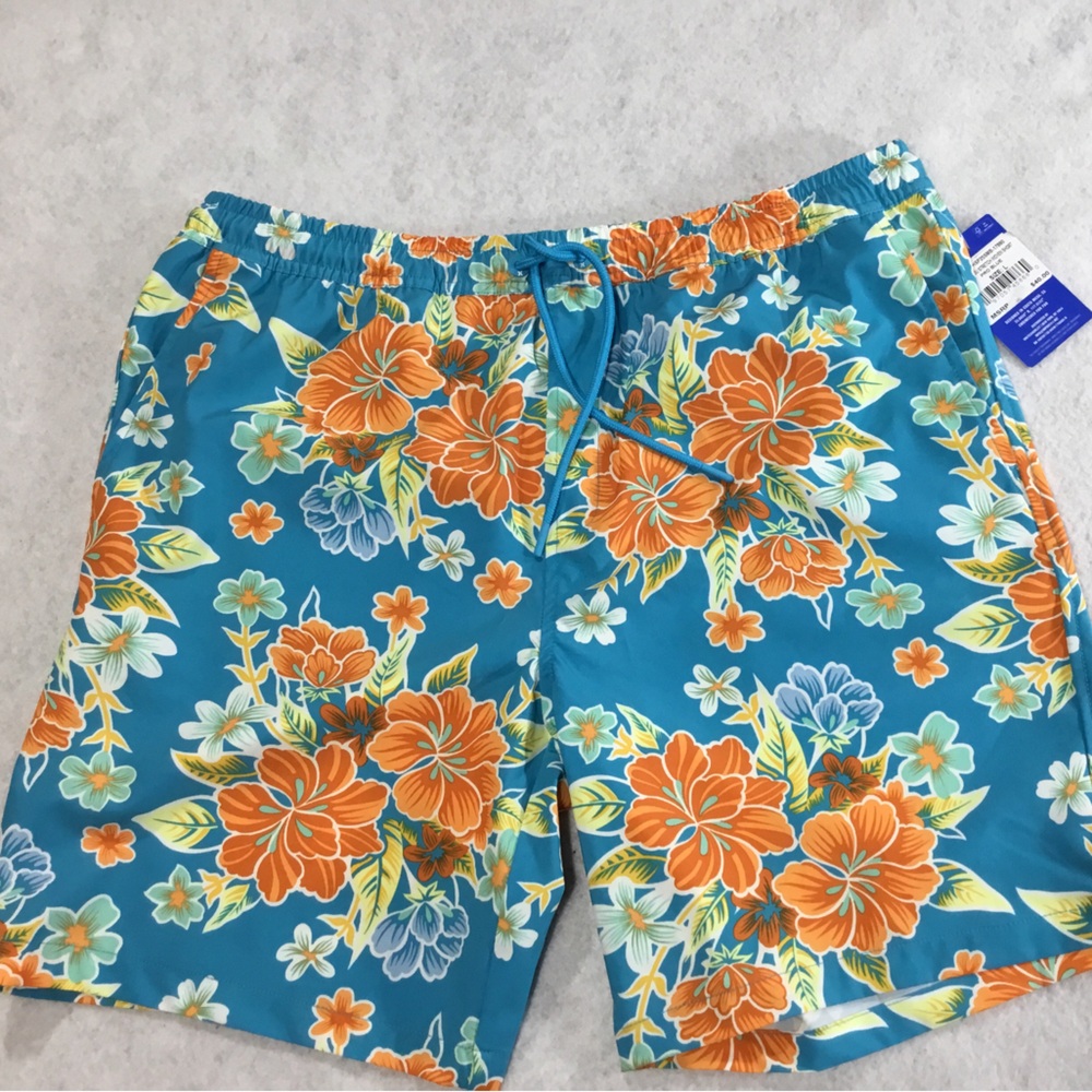 Hurley Teal Floral Drawstring Men’s Shorts with Orange Flowers SZ L #948